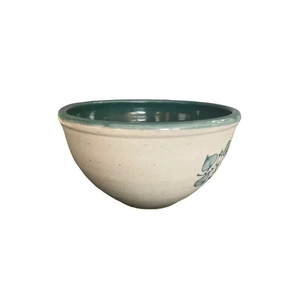 𝅺Great Bay Pottery N Hampton Glazed Clay Round Bowl Gray Green Blue 5"H x 8"D - Picture 10 of 12